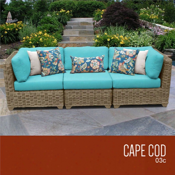 Tkc Cape Cod 3 Piece Patio Wicker Sofa In Turquoise