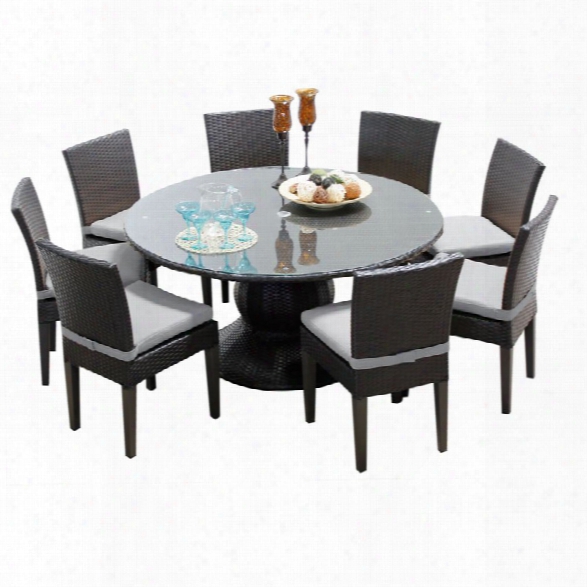 Tkc Napa 9 Piece 60 Round Glass Top Patio Dining Set In Gray