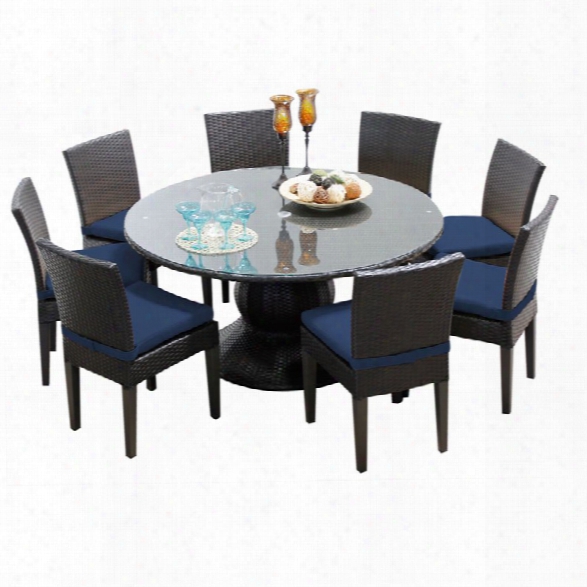 Tkc Napa 9 Piece 60 Round Glass Top Patio Dining Set In Navy