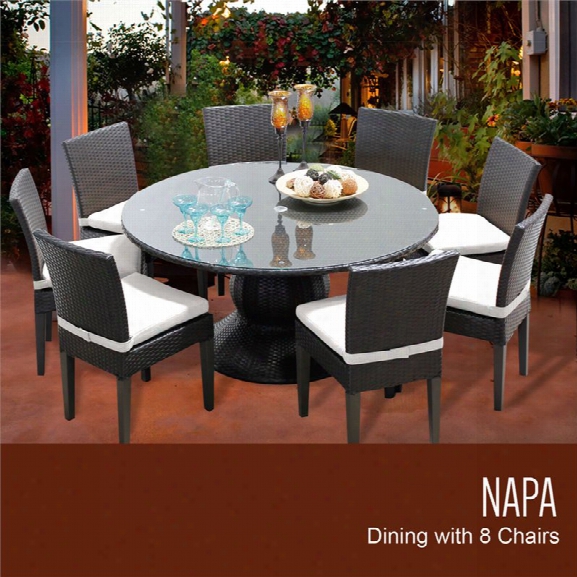 Tkc Napa 9 Piece 60 Round Glass Top Patio Dining Set In White