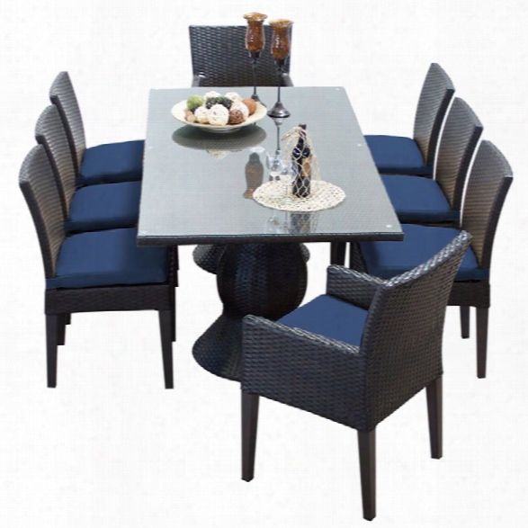 Tkc Napa 9 Piece 80 Glass Top Patio Dining Set In Navy