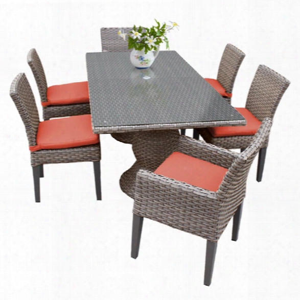 Tkc Oasis 7 Piece 80 Glass Top Patio Dining Set In Orange