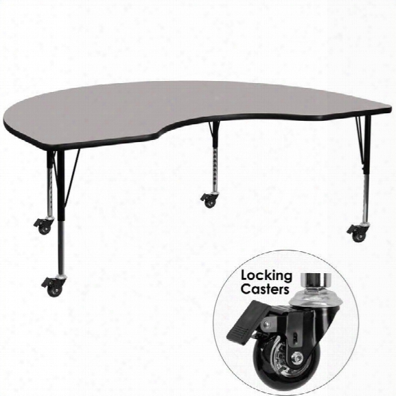 Flssh Furniture 26 X 96 Kidney-shaped High Pressure Top Mobile Activity Table In Gray