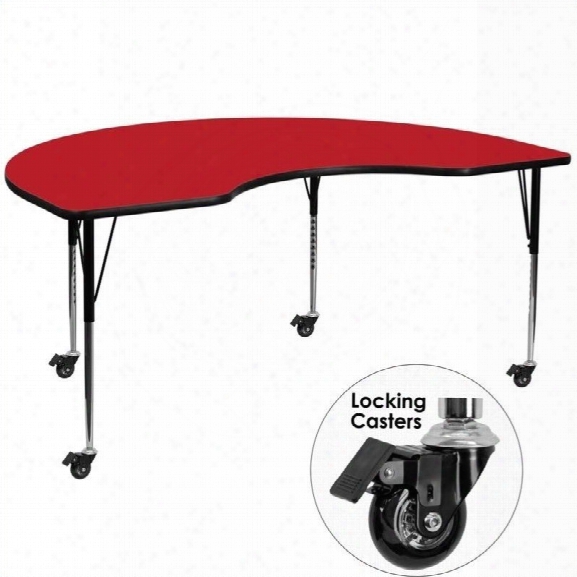 Flash Furniture 31 X 96 Kidney-shaped High Pressure Top Mobile Activity Table In Red