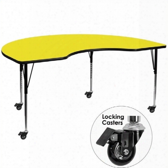 Flash Furniture 31 X 96 Kidney-shaped High Pressure Top Mobile Activity Table In Yellow