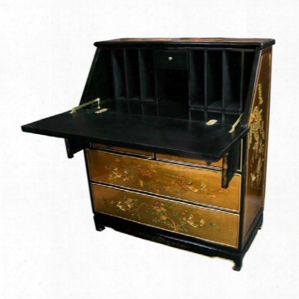 Oriental Furniture Gold Leaf Secretary Desk In Rich