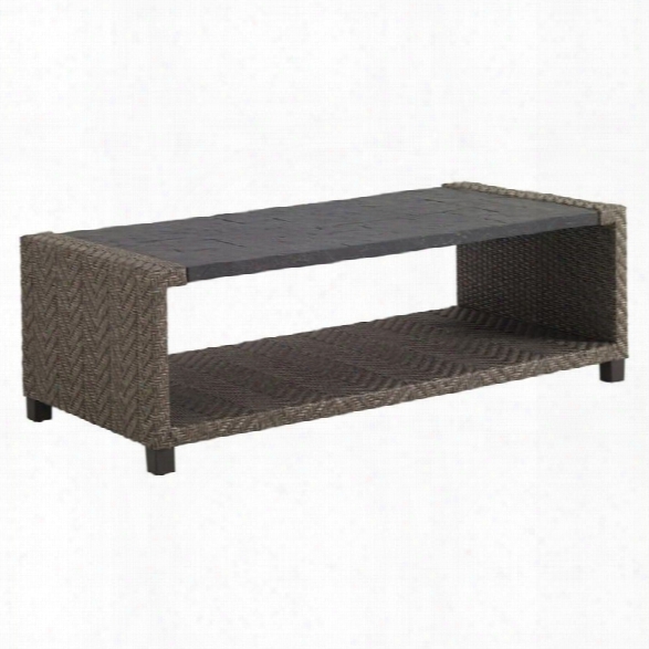 Tommy Bahama Home Blue Olive Rectangular Weatherstone Top Wicker Cocktail Table