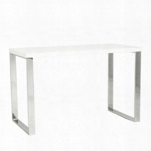 Eurostyle Dillon Desk In White Lacquer / Polished Stainless Steel