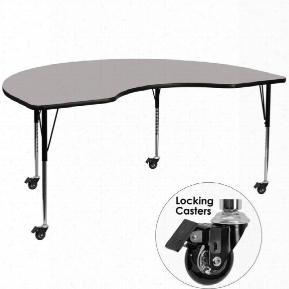 Flash Furniture 31 X 96 Kidney-shaped High Pressure Top Mobile Activity Table In Gray