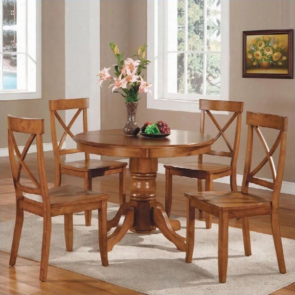 Home Styles Cottage Oak 5 Piece Pedestal Dining Table Set