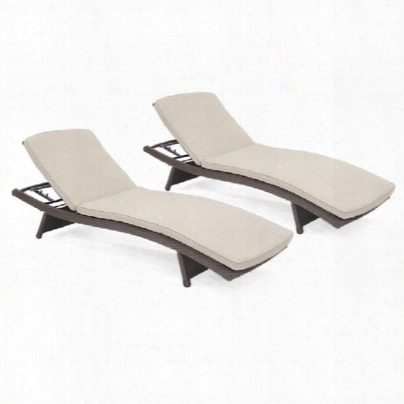 Jeco Wicker Adjustable Chaise Lounger In Espresso With Tan Cushion (set Of 2)