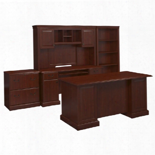 Kathy Ireland By Bush Bennington 4 Piece Office Set In Harvest Cherry