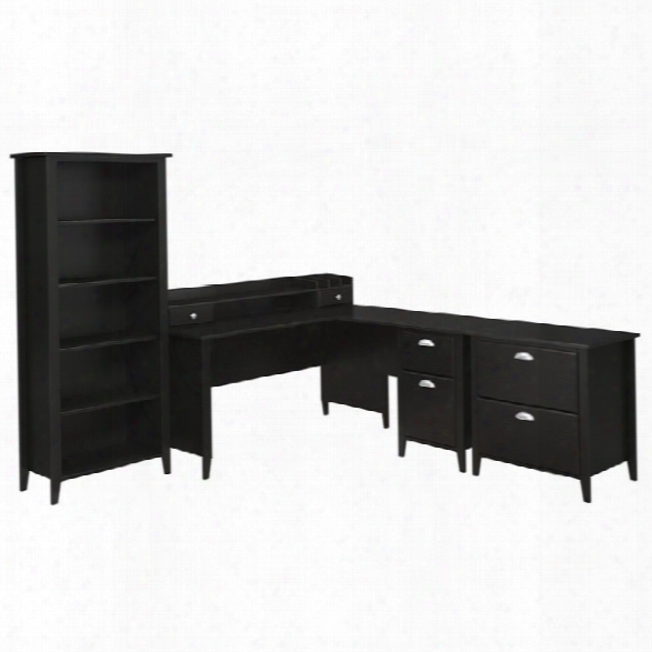 Kathy Ireland In Proportion To Bush Connecticut 4 Piece Office Set In Black Suede Oak