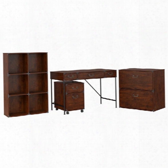 Kathy Ireland By Bush Ironworks 4 Piece Office Set In Coastal Cherry