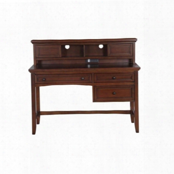 Magnussen Riley Wood 3 Drawer Desk With Hutch In Cherry
