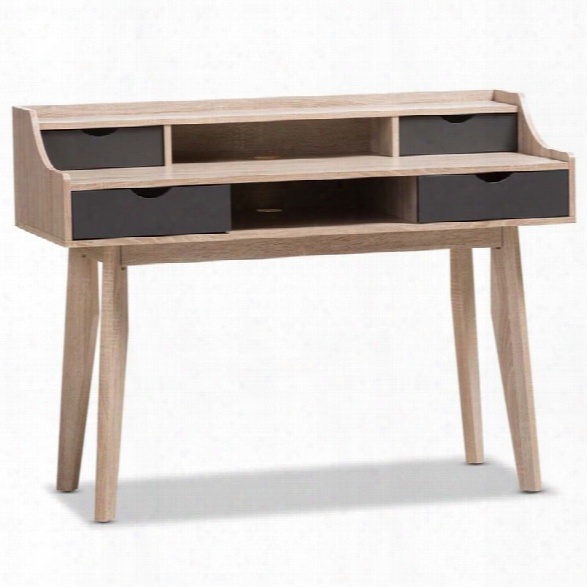 Maklaine 4 Drawer Wood Study Desk In Light Brown And Gray