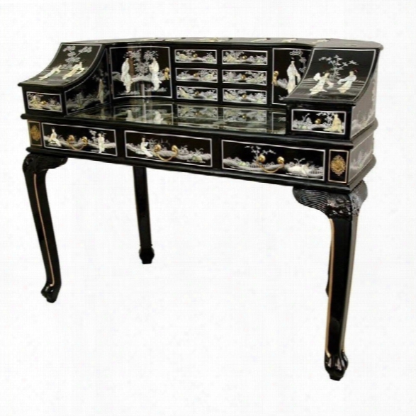 Oriental Furniture Ladies Desk With Mother Of Pearl In Black