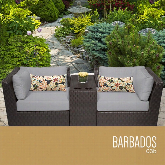 Tkc Barbados 3 Piece Patio Wicker Loveseat In Gray