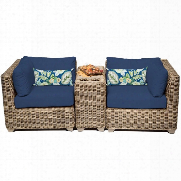 Tkc Cape Cod 3 Piece Patio Wicker Loveseat In Navy