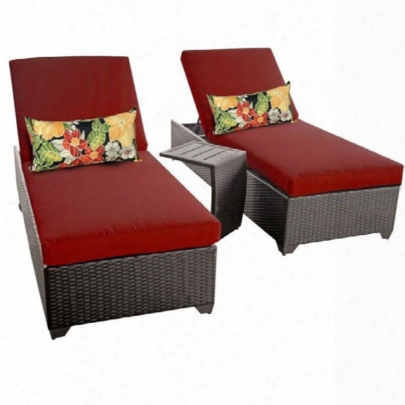 Tkc Classic 2 Wicker Patio Lounges With Side Table In Terracotta