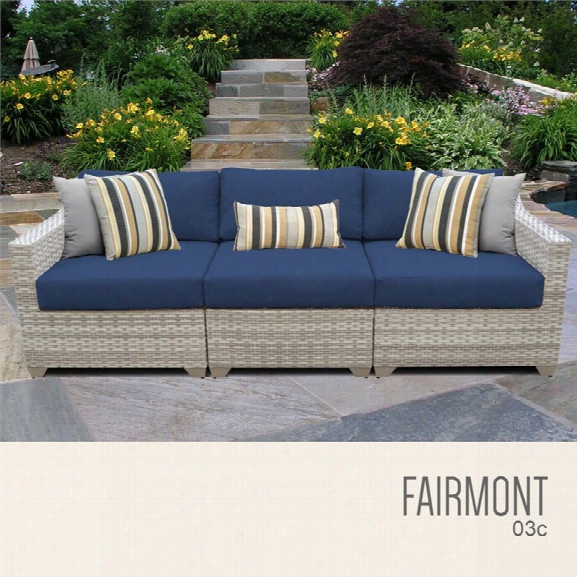 Tkc Fairmont 3 Piece Patio Wicker Sofa In Blue