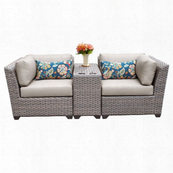 Tkc Florence 3 Piece Patio Wicker Loveseat In Beige