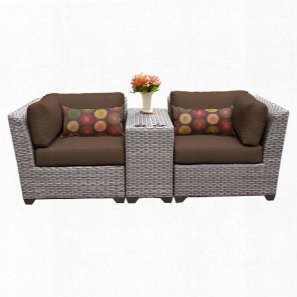 Tkc Florence 3 Piece Patio Wicker Loveseat In Dark Brown