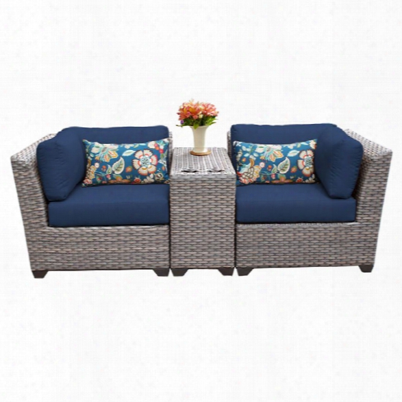 Tkc Florence 3 Piece Patio Wicker Loveseat In Navy