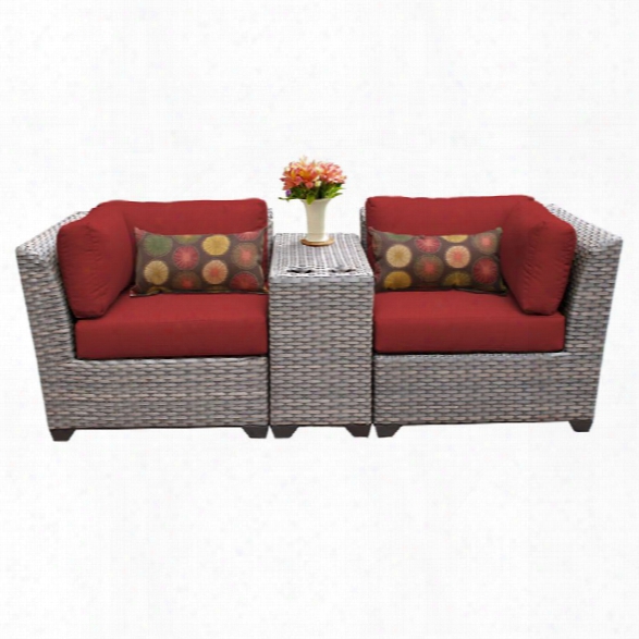 Tkc Florence 3 Piece Patio Wicker Loveseat In Red