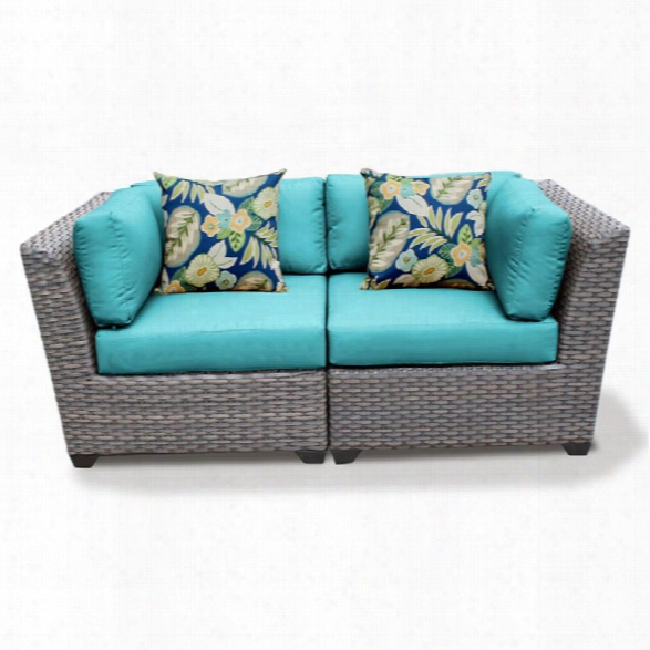 Tkc Florence Patio Wicker Loveseat In Turquoise