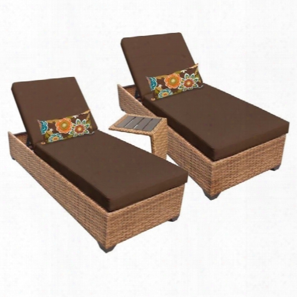 Tkc Laguna 2 Wicker Patio Lounges With Side Table In Cocoa