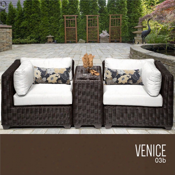 Tkc Venice 3 Piece Patio Wicker Loveseat In White