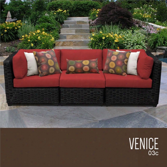 Tkc Venice 3 Piece Patio Wicker Sofa In Red