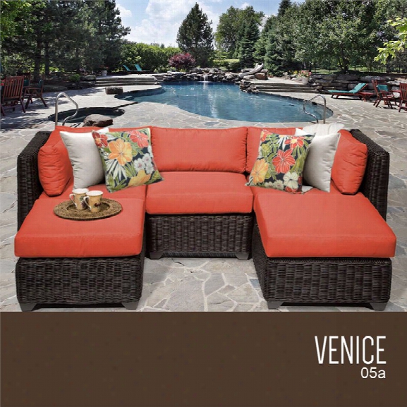 Tkc Venice 5 Piece Patio Wicker Sectional In Orange