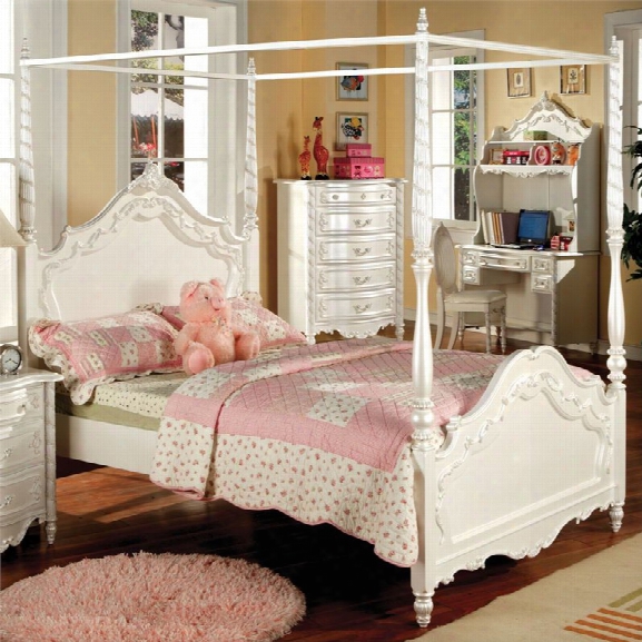 Furniture Of America Minerva Full Canopy Bed In Pearl White