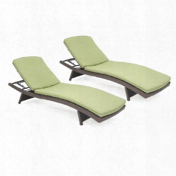 Jeco Wicker Adjustable Chaise Lounger In Espresso With Green Cushion (set Of 2)