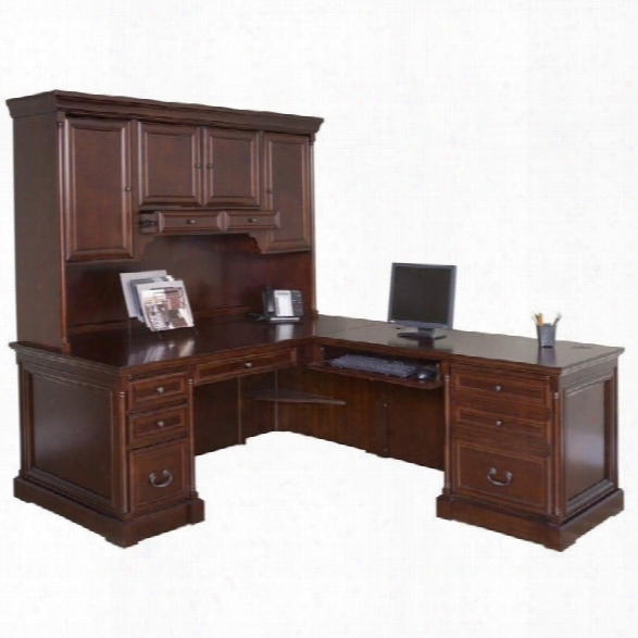 Kathy Ireland Home By Martin Mount View Right Hand Executive Desk With Hutch In Cherry Cobblestone