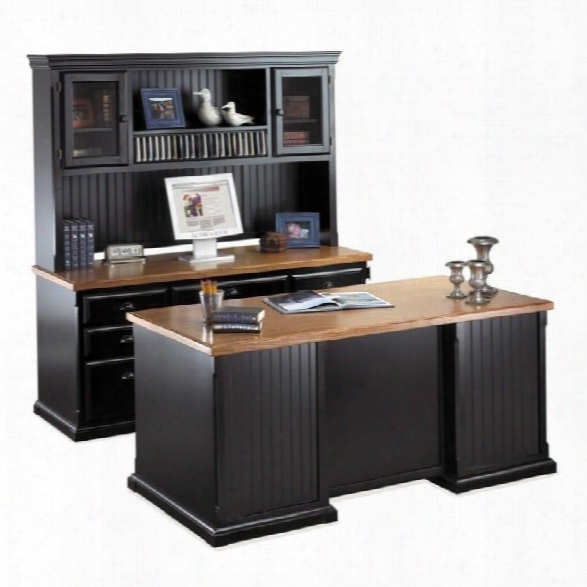 Kathy Ireland Home By Martin Southampton Executive Desk Set With Hutch In Onyx Black