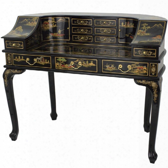 Oriental Furniture Lacquer Writing Desk In Black