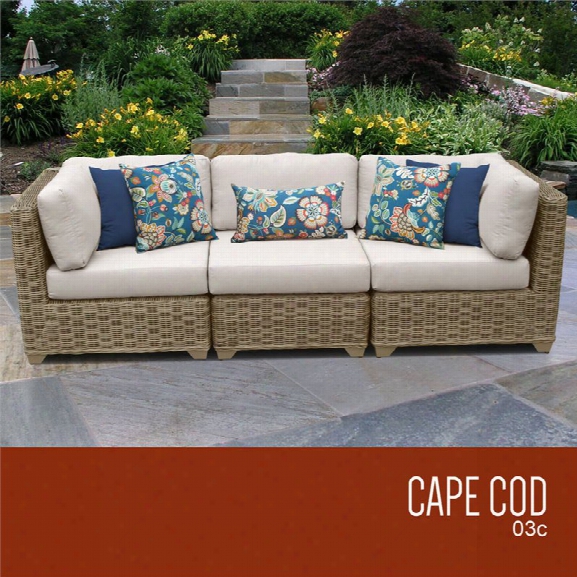 Tkc Cape Cod 3 Piece Patio Wicker Sofa In Beige