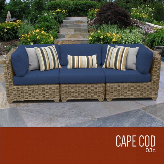 Tkc Cape Cod 3 Piece Patio Wicker Sofa In Blue