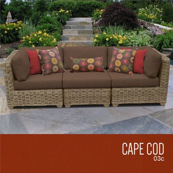 Tkc Cape Cod 3 Piece Patio Wicker Sofa In Brown