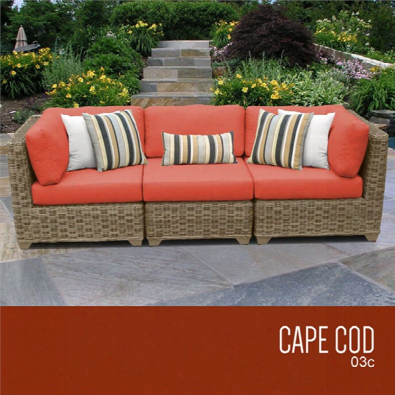 Tkc Cape Cod 3 Piece Patio Wicker Sofa In Orange