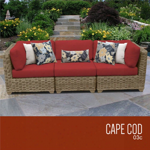 Tkc Cape Cod 3 Piece Patio Wicker Sofa In Red