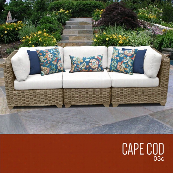 Tkc Cape Cod 3 Piece Patio Wicker Sofa In White