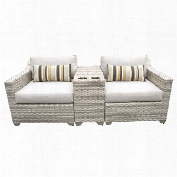 Tkc Fairmont 3 Piece Patio Wicker Loveseat In Beige