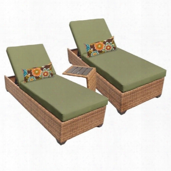 Tkc Laguna 2 Wicker Patio Lounges With Side Table In Cilantro