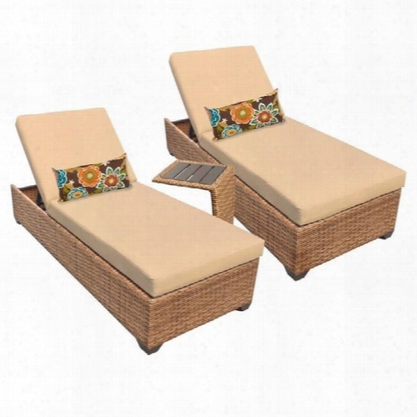 Tkc Laguna 2 Wicker Patio Lounges With Side Table In Sesame