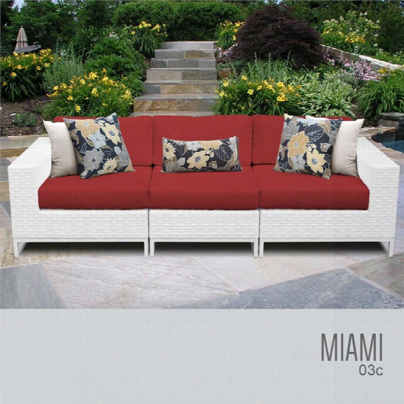 Tkc Miami 3 Piece Patio Wicker Sofa In Red