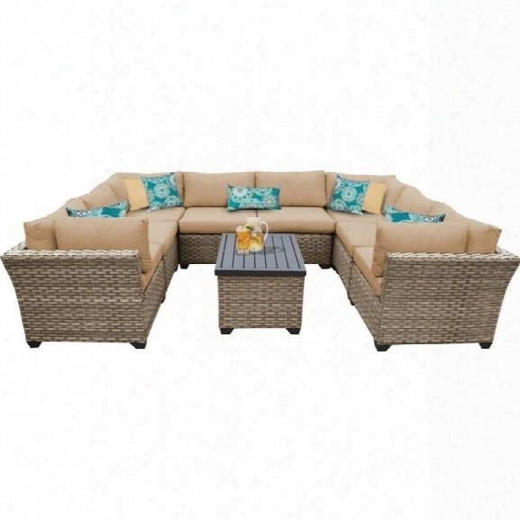 Tkc Monterey 9 Piece Outdoor Wicker Sofa Set In Wheat